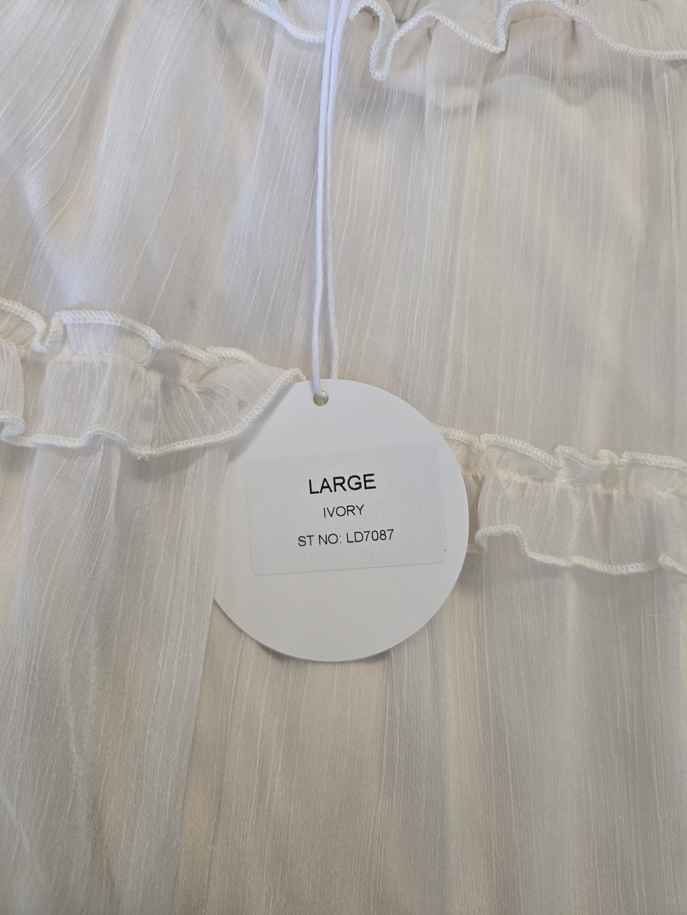 Romantic Cream Ruffle Maxi Dress with Lace-Up Back - Picture 4 of 5